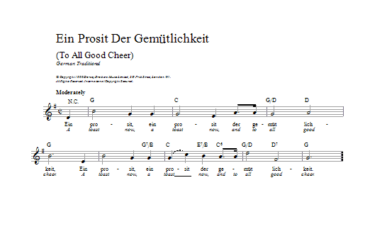 Traditional Ein Prosit Der Gemütlichkeit sheet music notes and chords arranged for Lead Sheet / Fake Book