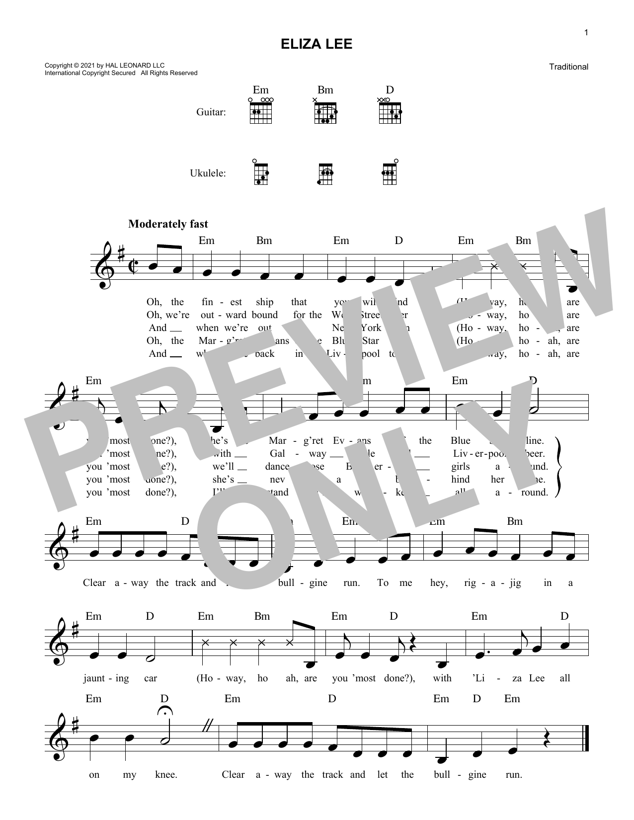 Traditional Eliza Lee sheet music notes and chords arranged for Lead Sheet / Fake Book