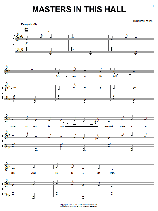 Traditional English Ballad Masters In This Hall sheet music notes and chords arranged for Piano, Vocal & Guitar Chords (Right-Hand Melody)