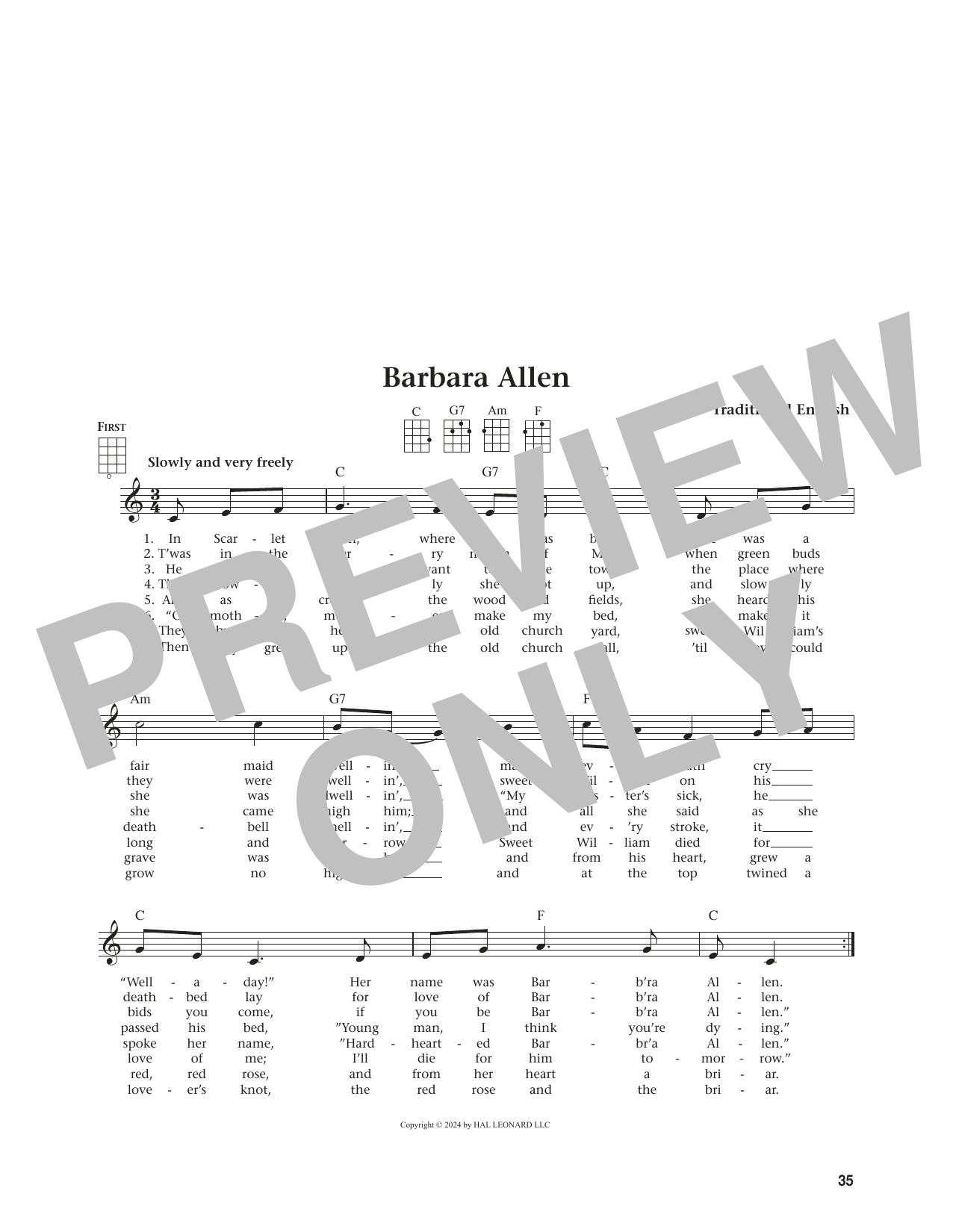 Traditional English Barbara Allen (from The Daily Ukulele) (arr. Jim Beloff) sheet music notes and chords arranged for Ukulele