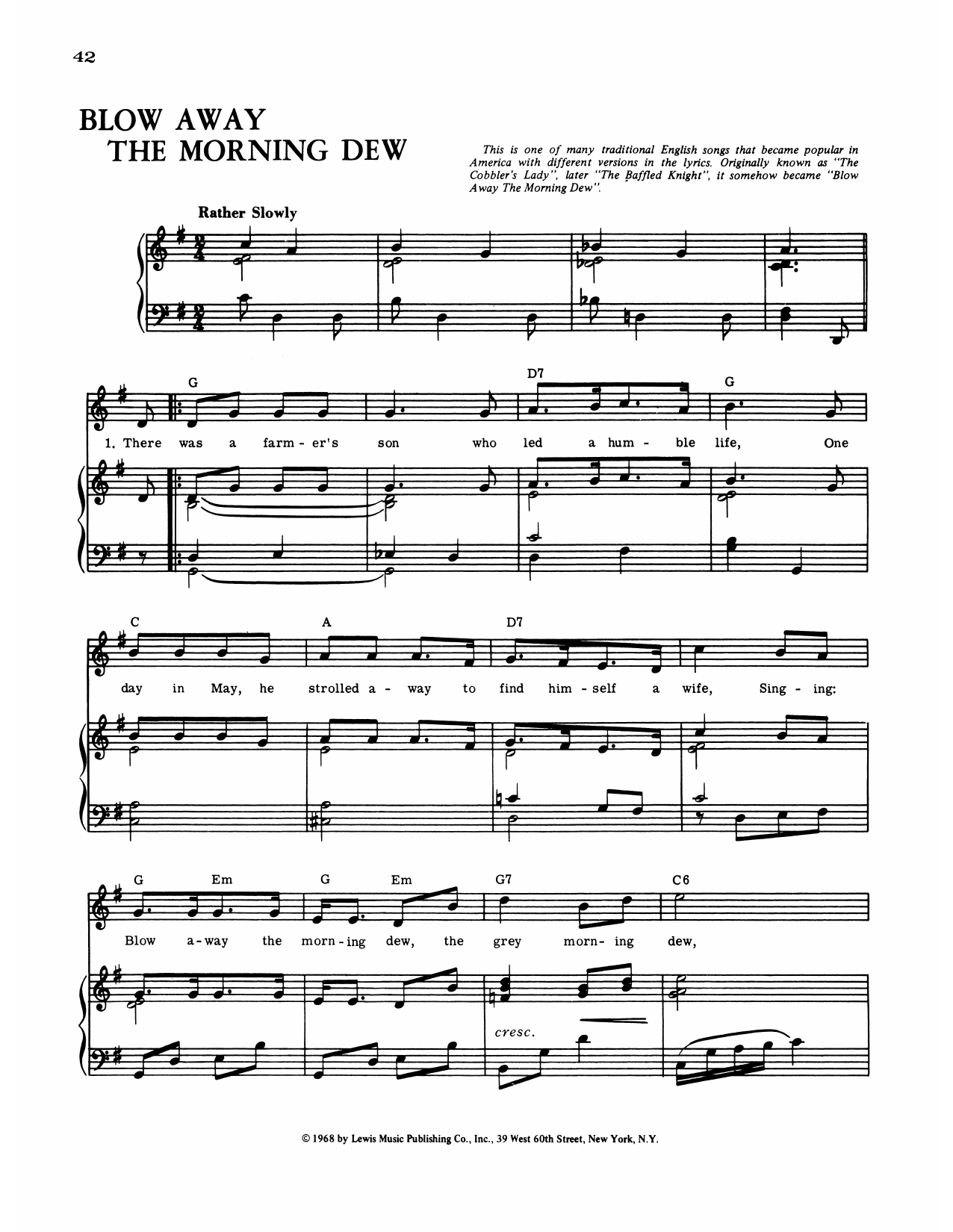 Traditional English Blow Away The Morning Dew sheet music notes and chords arranged for Piano, Vocal & Guitar Chords (Right-Hand Melody)
