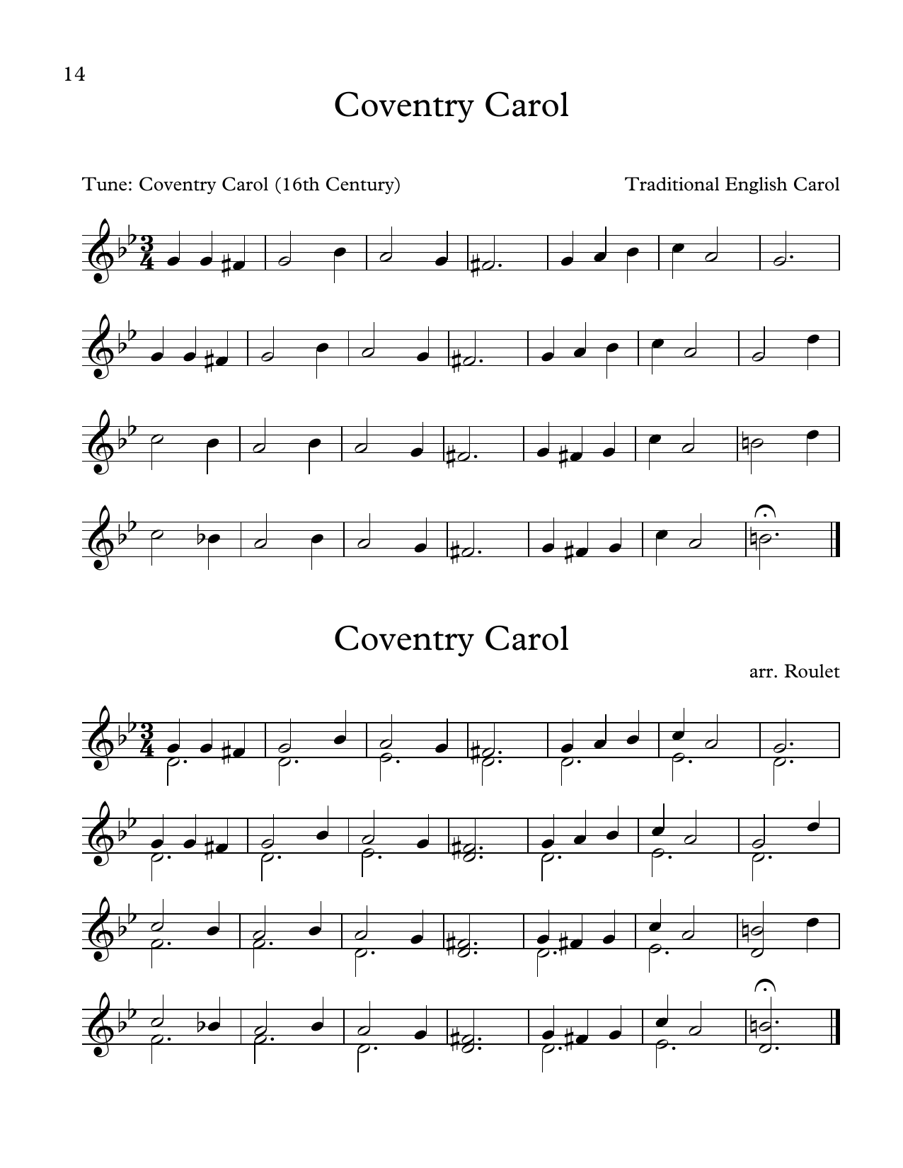 Traditional English Carol Coventry Carol (arr. Patrick Roulet) sheet music notes and chords arranged for Marimba Solo