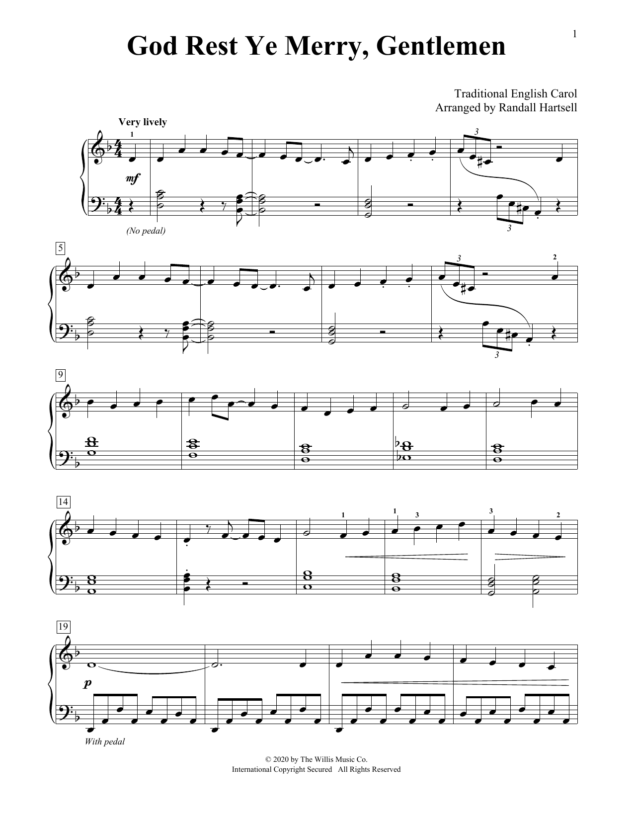 Traditional English Carol God Rest Ye Merry, Gentlemen (arr. Randall Hartsell) sheet music notes and chords arranged for Educational Piano