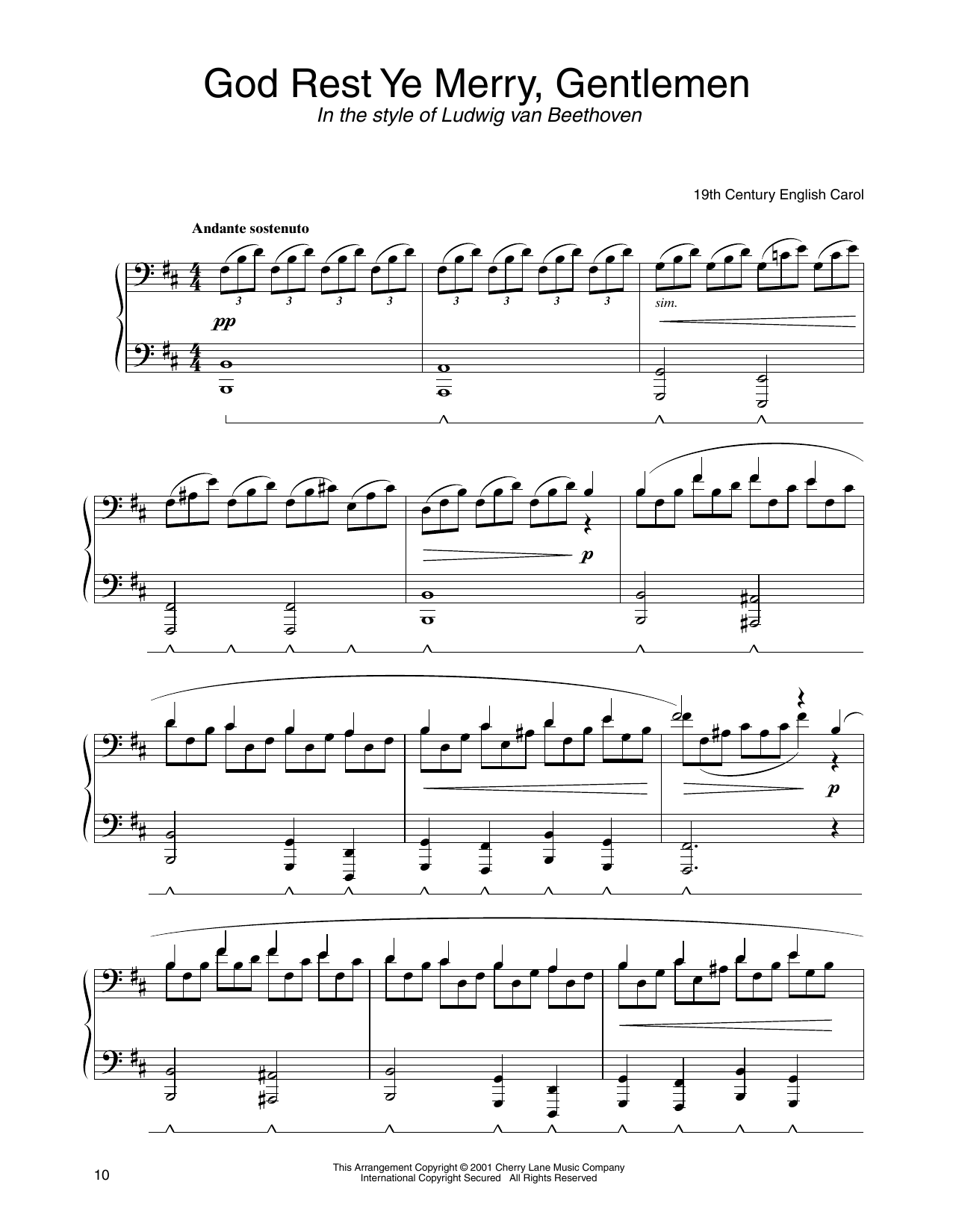 Traditional English Carol God Rest Ye Merry, Gentlemen (in the style of Beethoven) (arr. Carol Klose) sheet music notes and chords arranged for Piano Solo