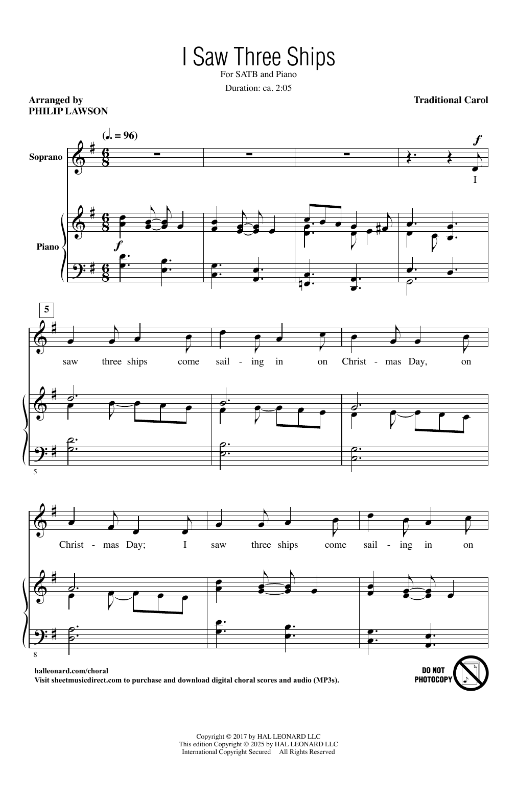Traditional English Carol I Saw Three Ships (arr. Philip Lawson) sheet music notes and chords arranged for SATB Choir