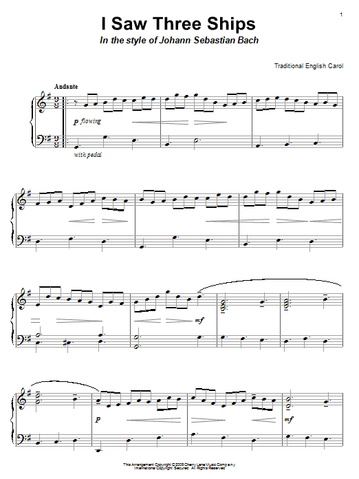 Traditional English Carol I Saw Three Ships (in the style of J.S. Bach) sheet music notes and chords arranged for Piano Solo