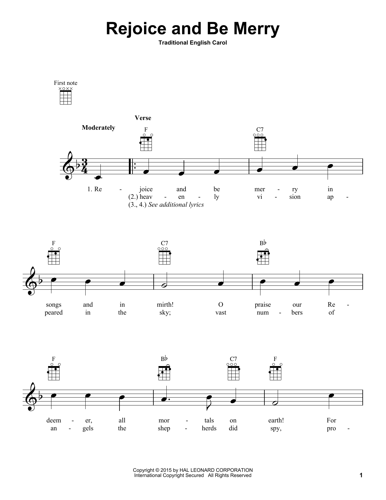 Traditional English Carol Rejoice And Be Merry sheet music notes and chords arranged for Ukulele
