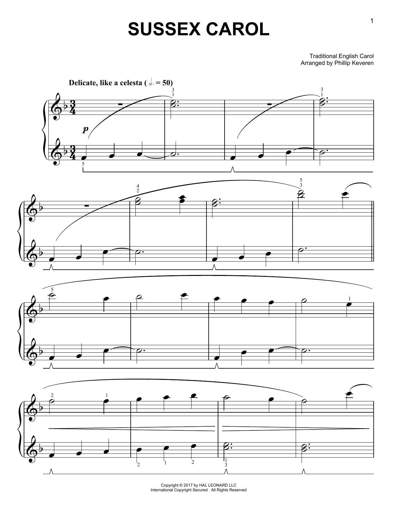 Traditional English Carol Sussex Carol [Classical version] (arr. Phillip Keveren) sheet music notes and chords arranged for Easy Piano