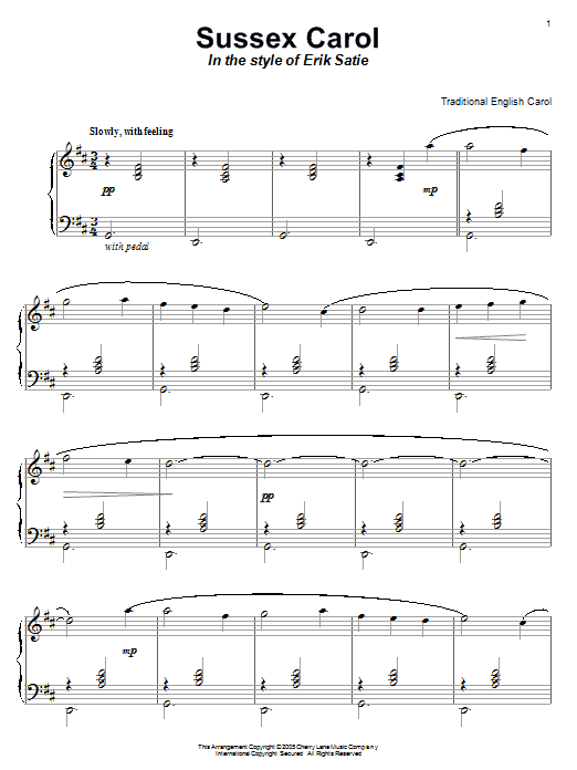 Traditional English Carol Sussex Carol (in the style of Erik Satie) sheet music notes and chords arranged for Piano Solo