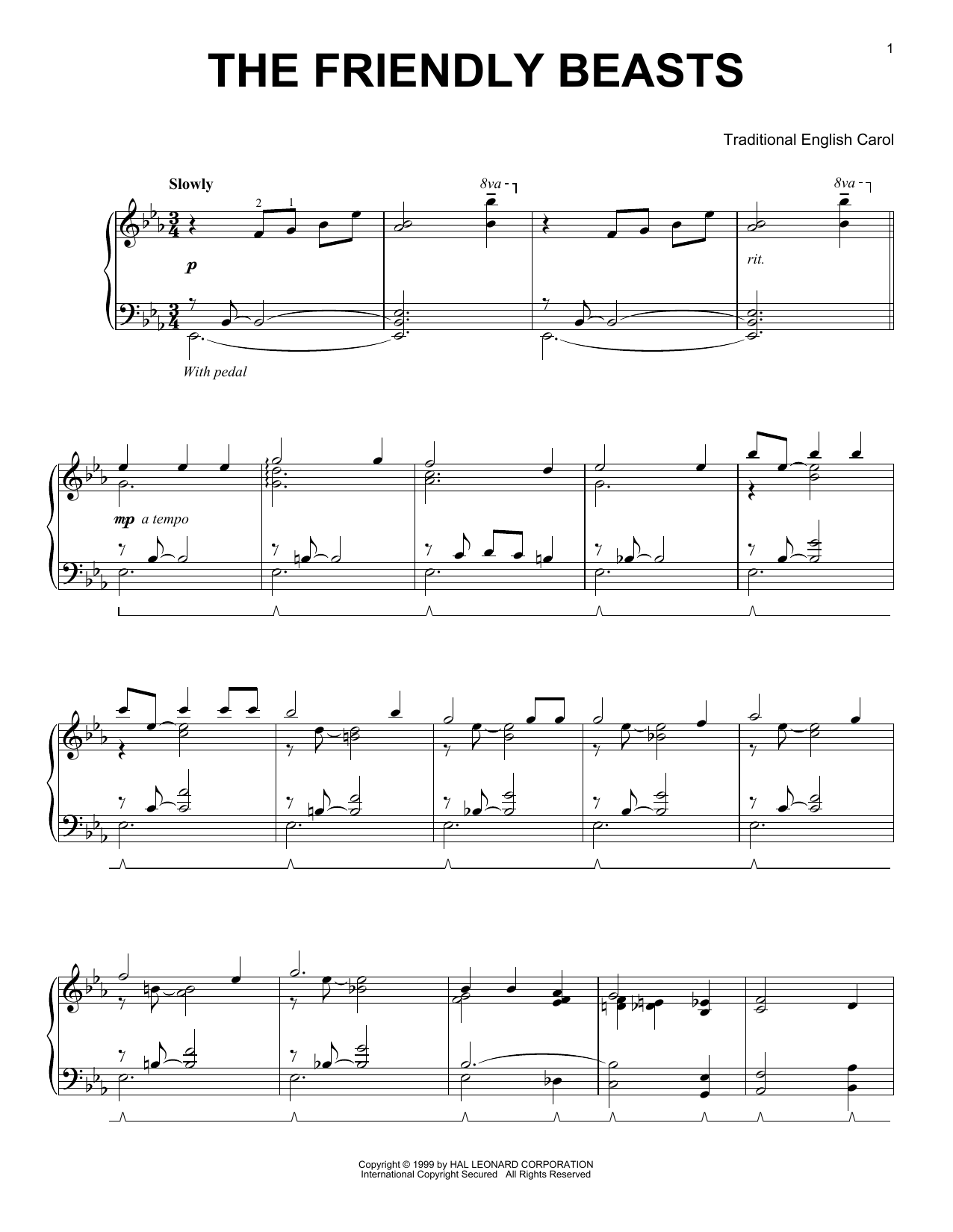 Traditional English Carol The Friendly Beasts (arr. Frank Mantooth) sheet music notes and chords arranged for Piano Solo