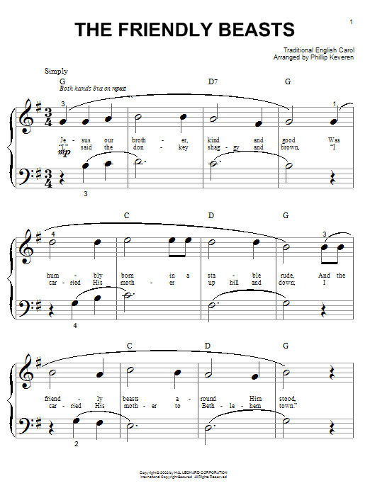 Traditional English Carol The Friendly Beasts (arr. Phillip Keveren) sheet music notes and chords arranged for Big Note Piano