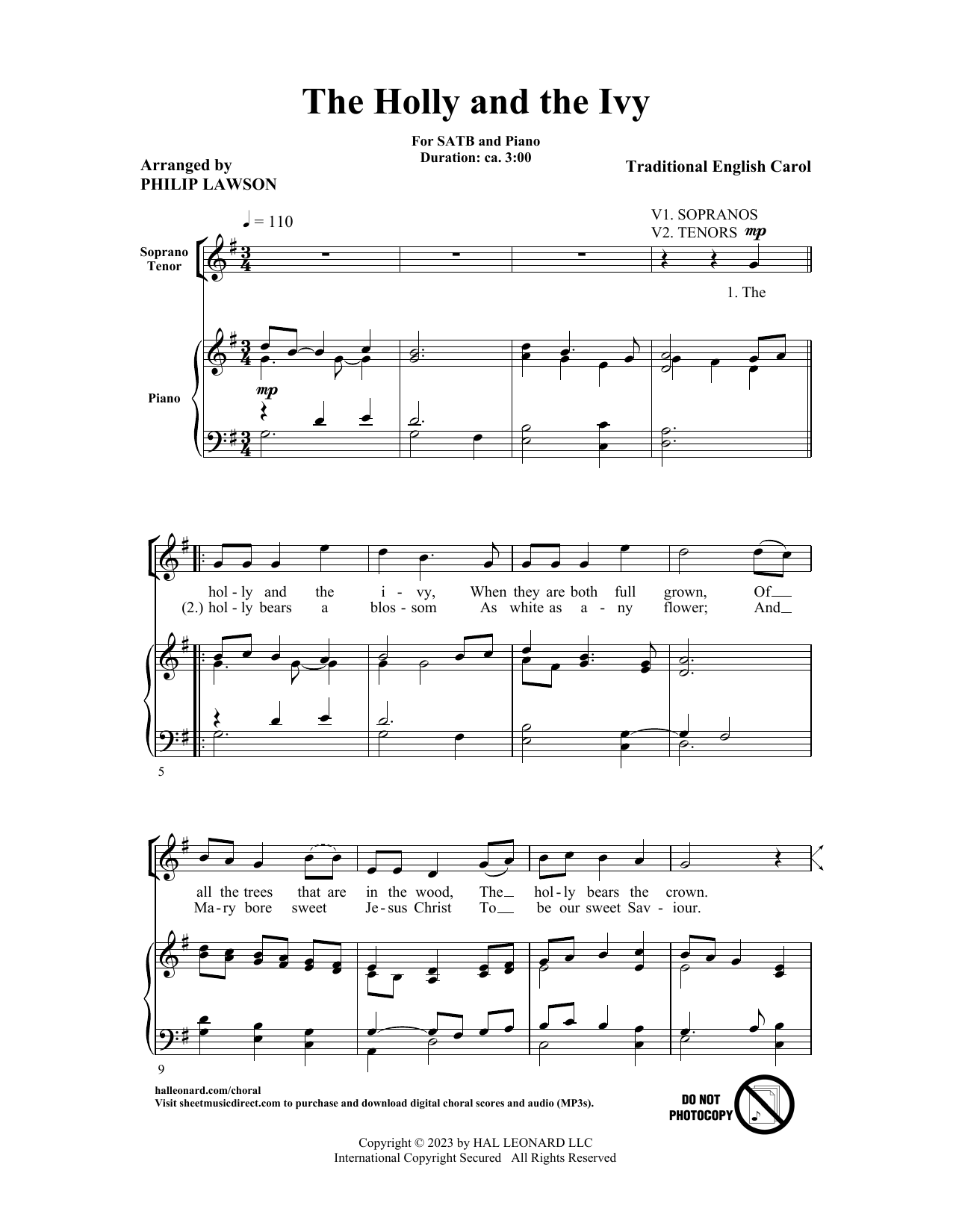 Traditional English Carol The Holly And The Ivy (arr. Philip Lawson) sheet music notes and chords arranged for SATB Choir