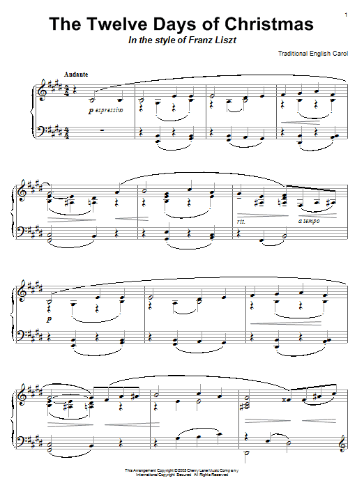 Traditional English Carol The Twelve Days Of Christmas (in the style of Franz Liszt) sheet music notes and chords arranged for Piano Solo