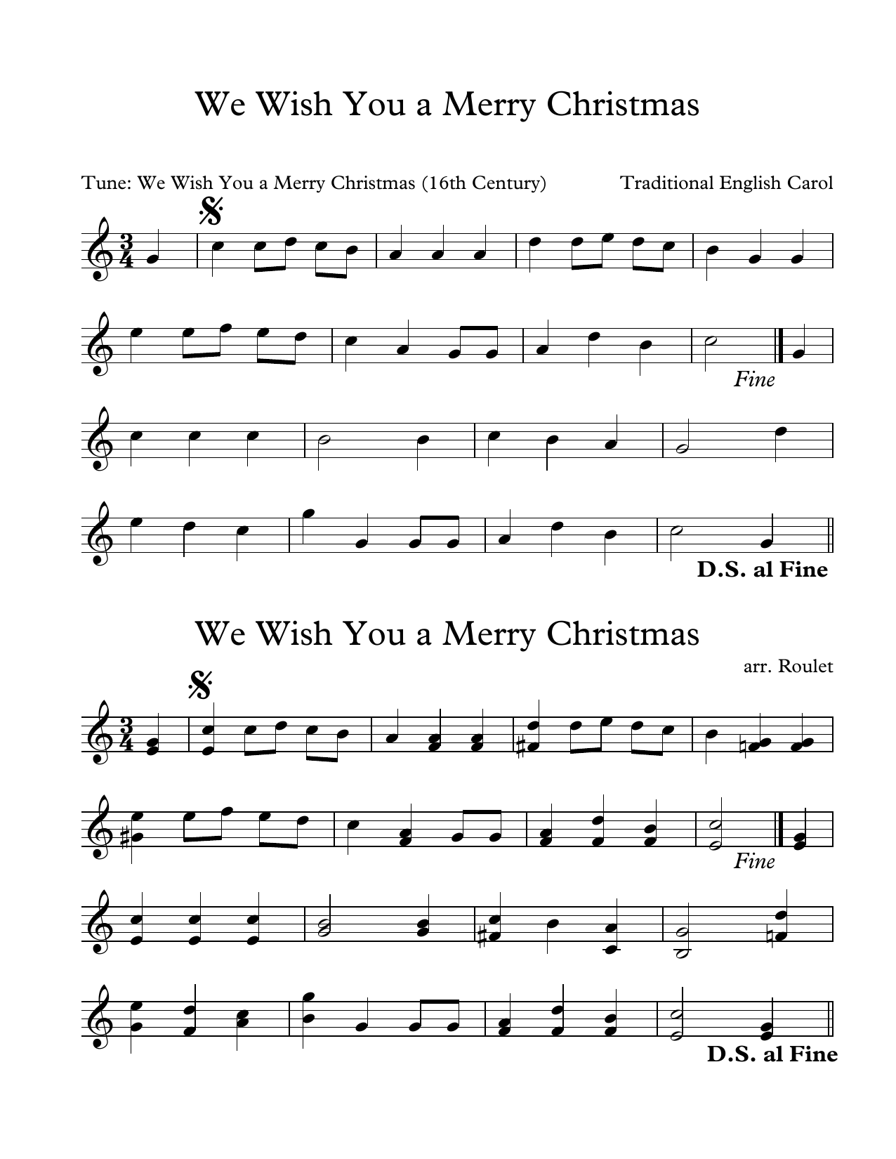 Traditional English Carol We Wish You A Merry Christmas (arr. Patrick Roulet) sheet music notes and chords arranged for Marimba Solo