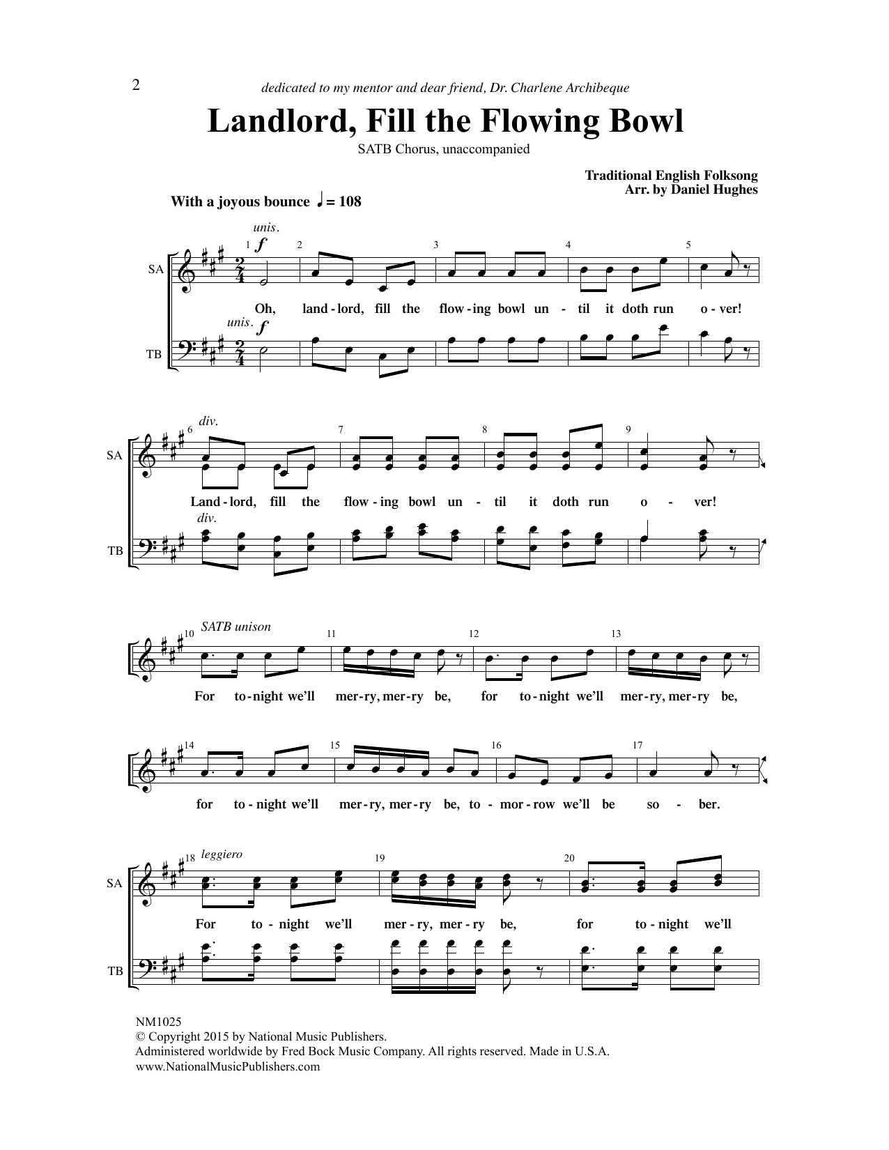 Traditional English Folksong Landlord, Fill The Flowing Bowl (arr. Daniel Hughes) sheet music notes and chords arranged for SATB Choir