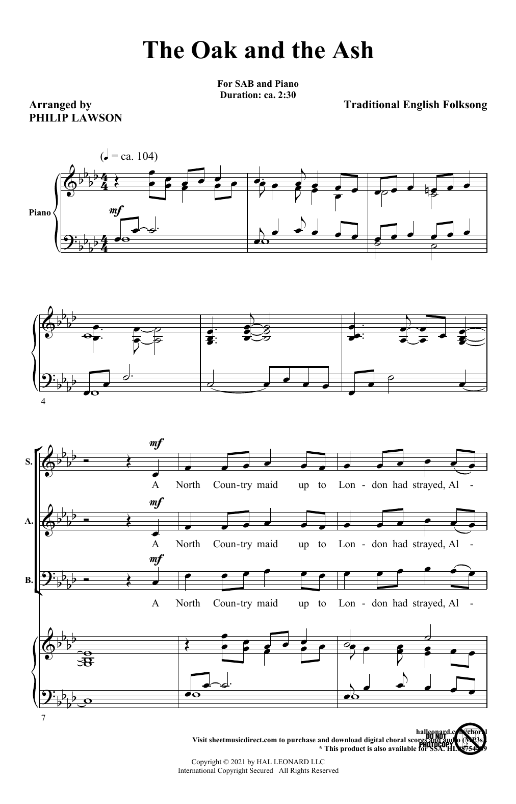 Traditional English Folksong The Oak And The Ash (arr. Philip Lawson) sheet music notes and chords arranged for SAB Choir