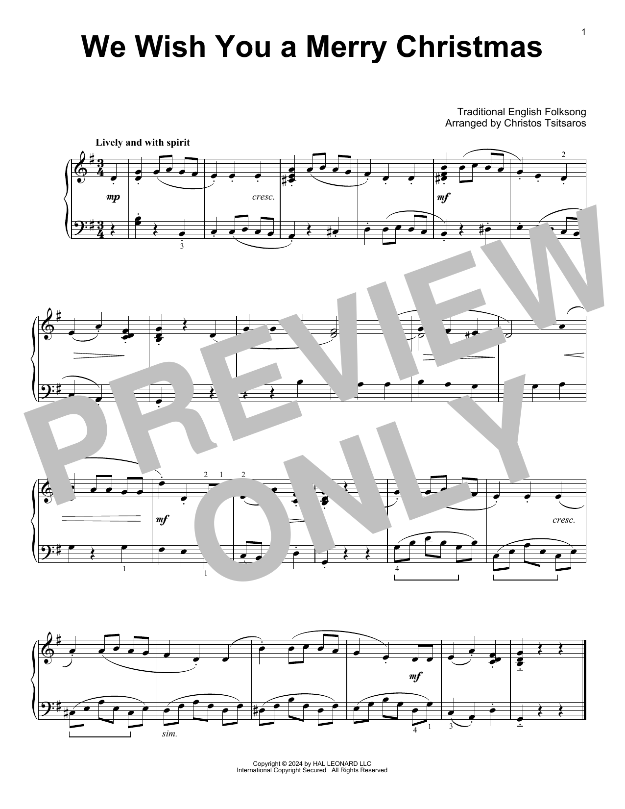 Traditional English Folksong We Wish You A Merry Christmas (arr. Christos Tsitsaros) sheet music notes and chords arranged for Easy Piano Solo