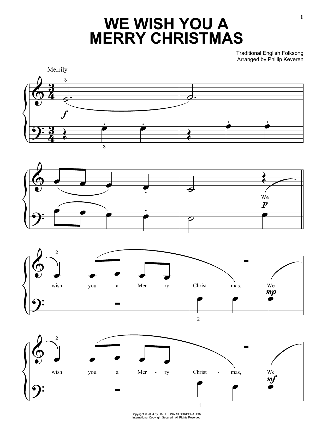 Traditional English Folksong We Wish You A Merry Christmas (arr. Phillip Keveren) sheet music notes and chords arranged for Piano Solo