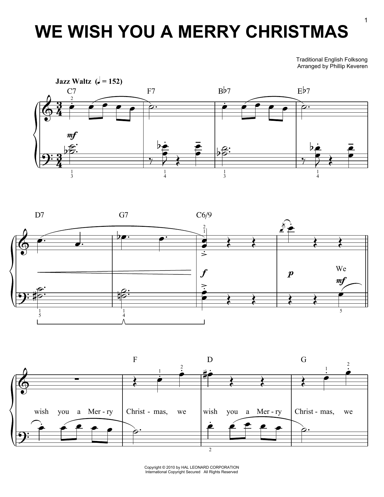 Traditional English Folksong We Wish You A Merry Christmas [Jazz version] (arr. Phillip Keveren) sheet music notes and chords arranged for Easy Piano