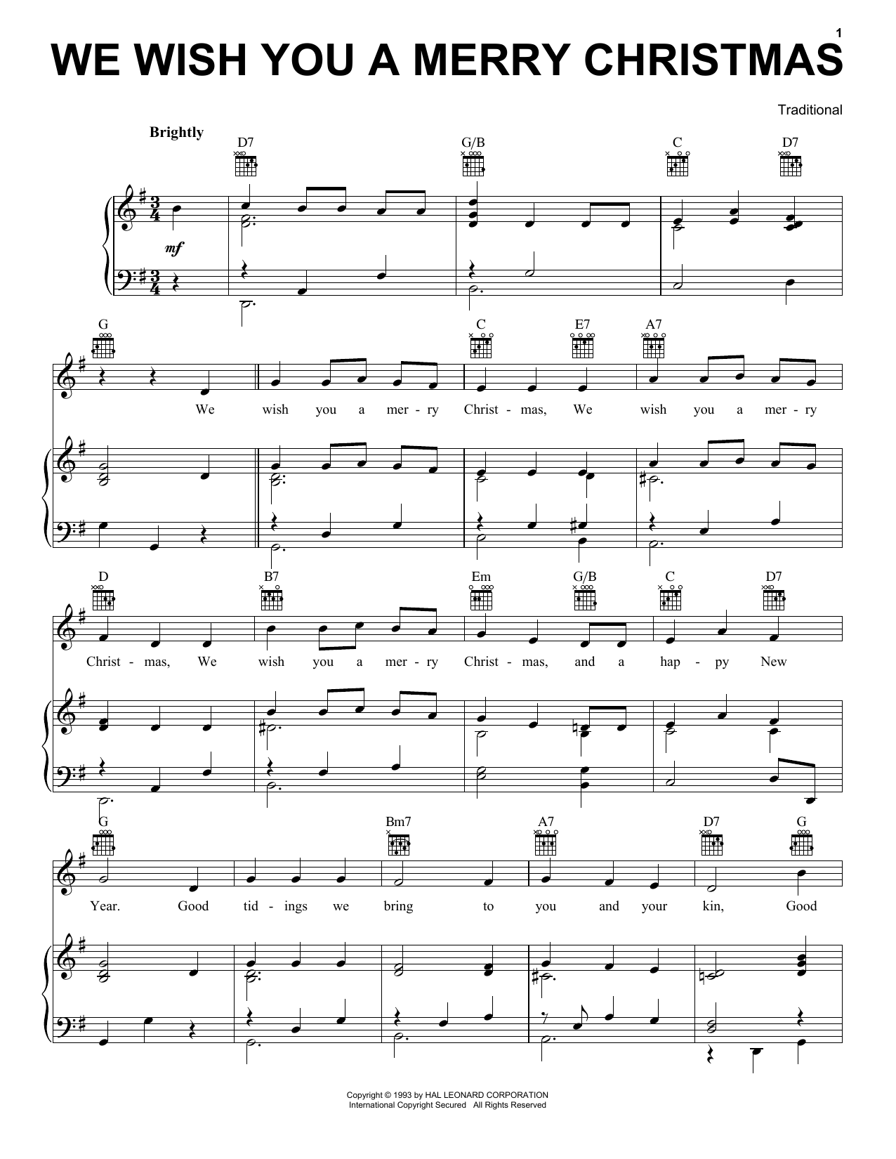 Traditional English Folksong We Wish You A Merry Christmas sheet music notes and chords arranged for Real Book – Melody, Lyrics & Chords