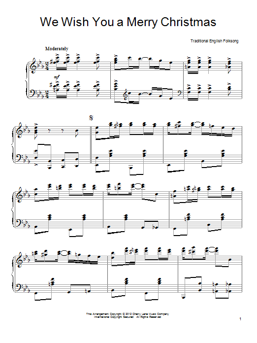 Traditional English Folksong We Wish You A Merry Christmas [Ragtime version] sheet music notes and chords arranged for Piano Solo