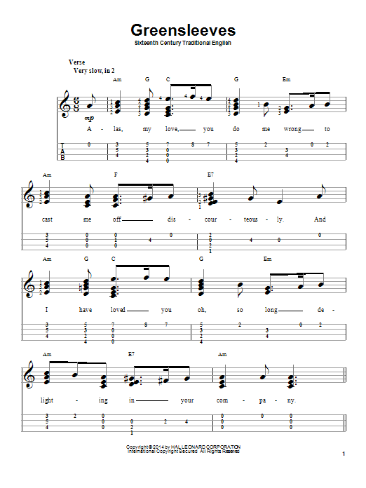 Traditional English Greensleeves sheet music notes and chords arranged for Clarinet Solo