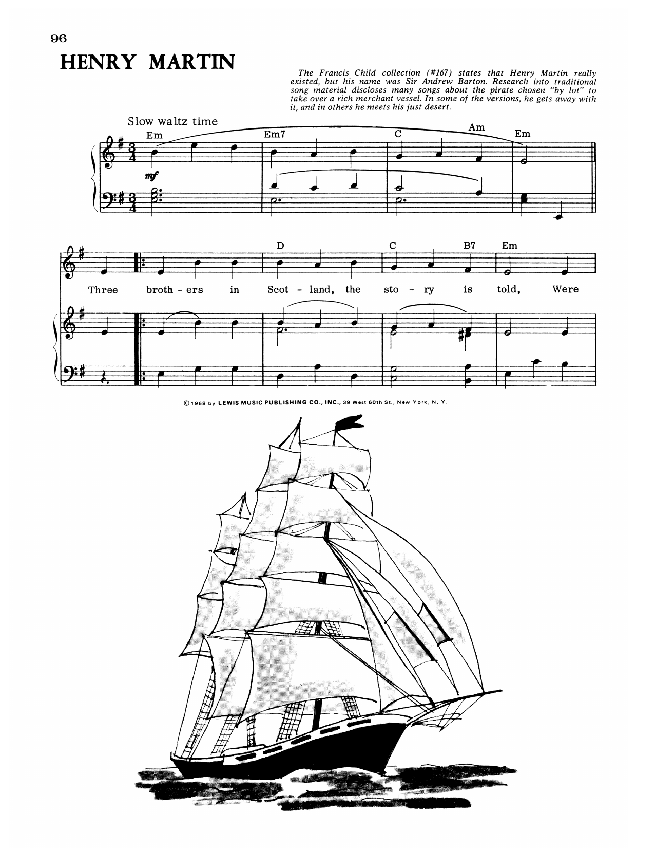 Traditional English Henry Martin sheet music notes and chords arranged for Piano, Vocal & Guitar Chords (Right-Hand Melody)