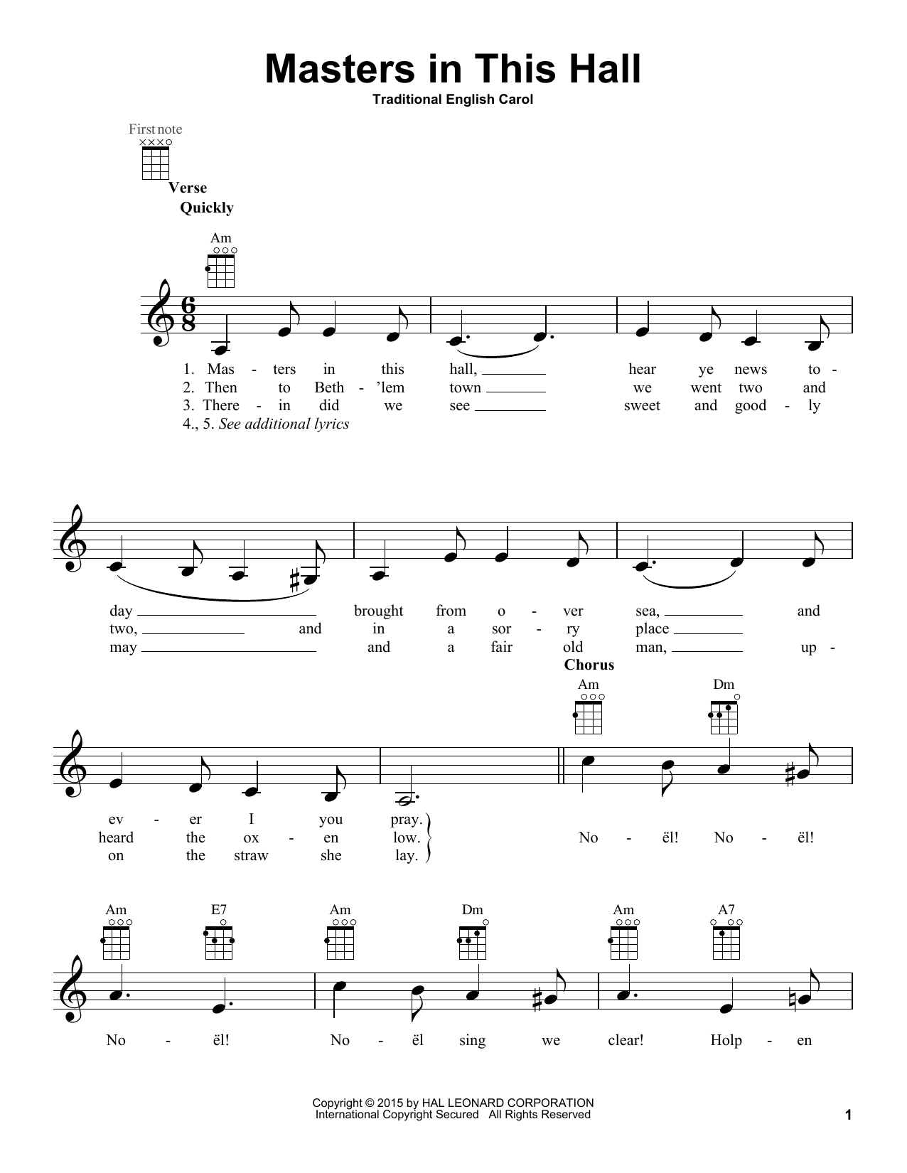 Traditional English Masters In This Hall sheet music notes and chords arranged for Viola Solo
