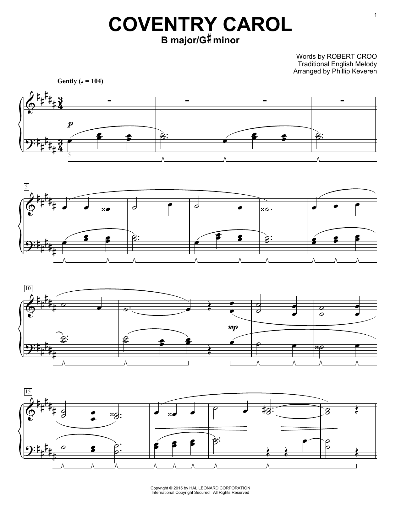 Traditional English Melody Coventry Carol (arr. Phillip Keveren) sheet music notes and chords arranged for Piano Solo