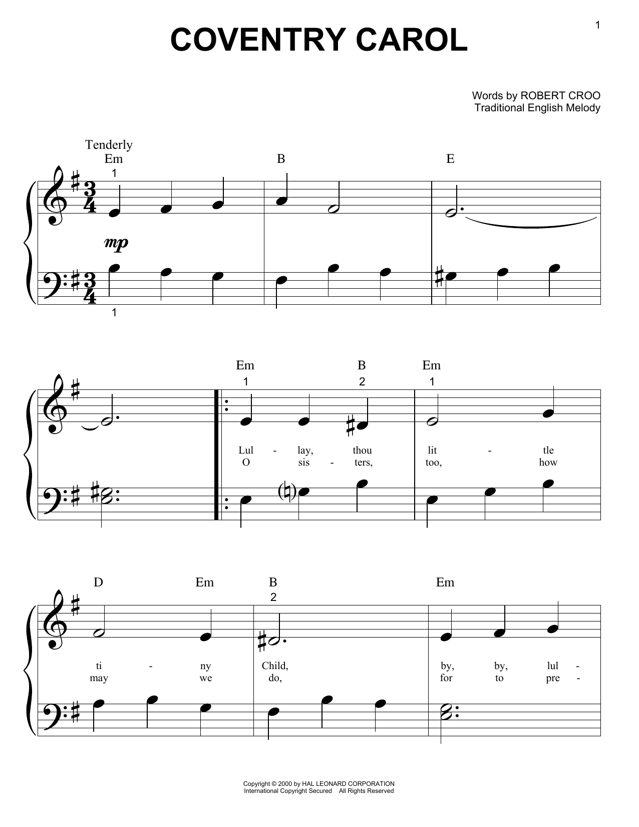 Traditional English Melody Coventry Carol sheet music notes and chords arranged for Lead Sheet / Fake Book