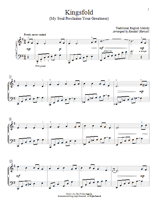 Traditional English Melody Kingsfold (My Soul Proclaims Your Greatness) sheet music notes and chords arranged for Educational Piano