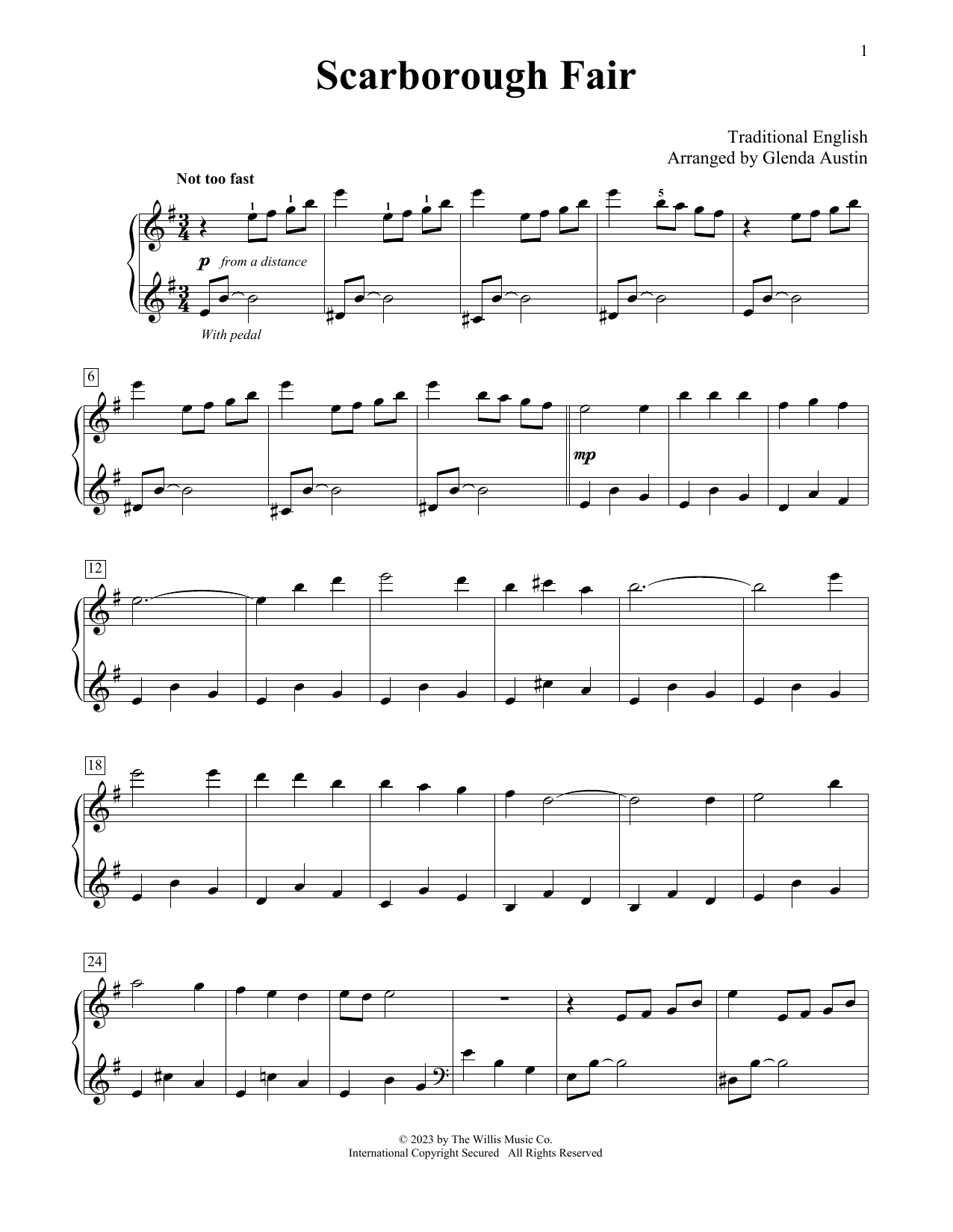 Traditional English Scarborough Fair (arr. Glenda Austin) sheet music notes and chords arranged for Educational Piano