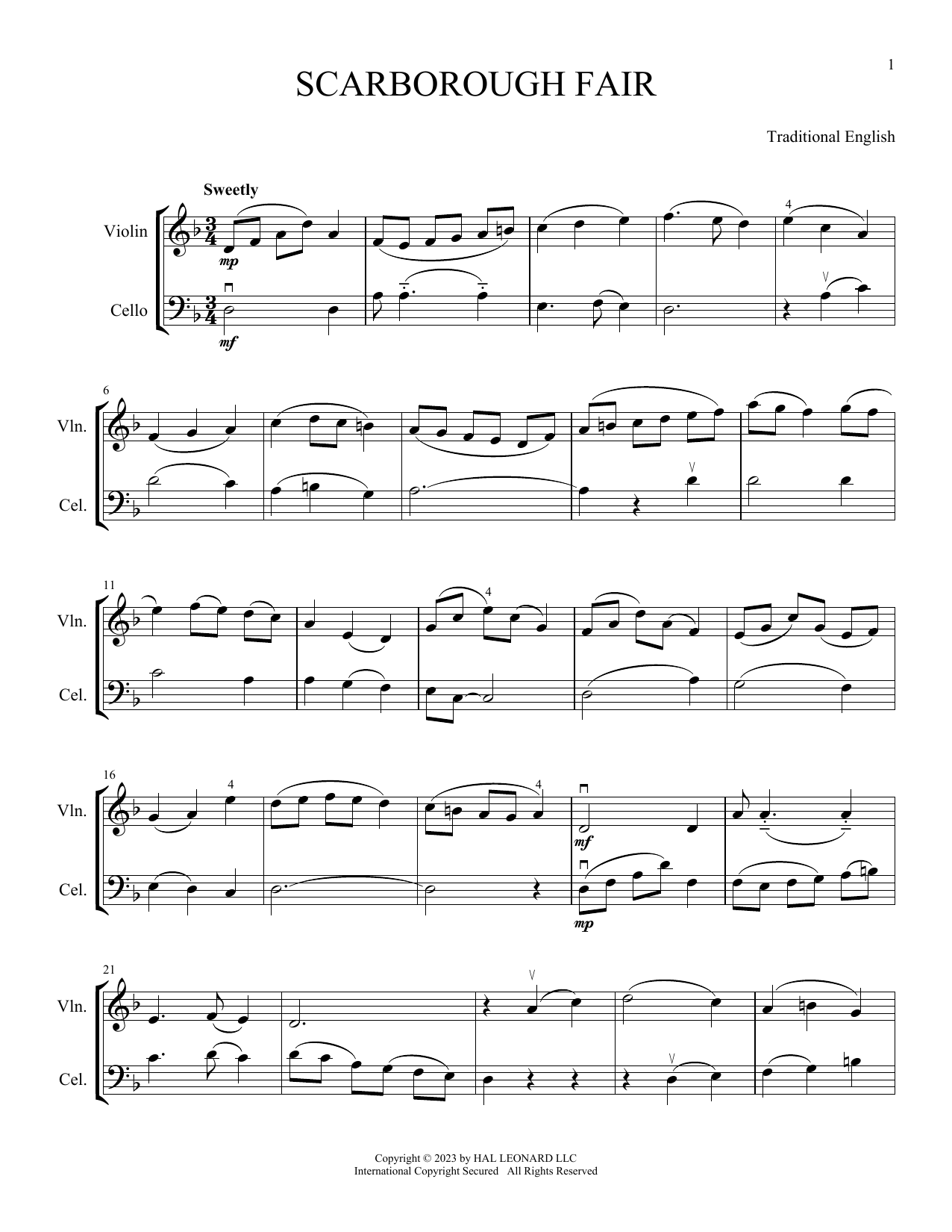 Traditional English Scarborough Fair (arr. Michelle Hynson) sheet music notes and chords arranged for Instrumental Duet