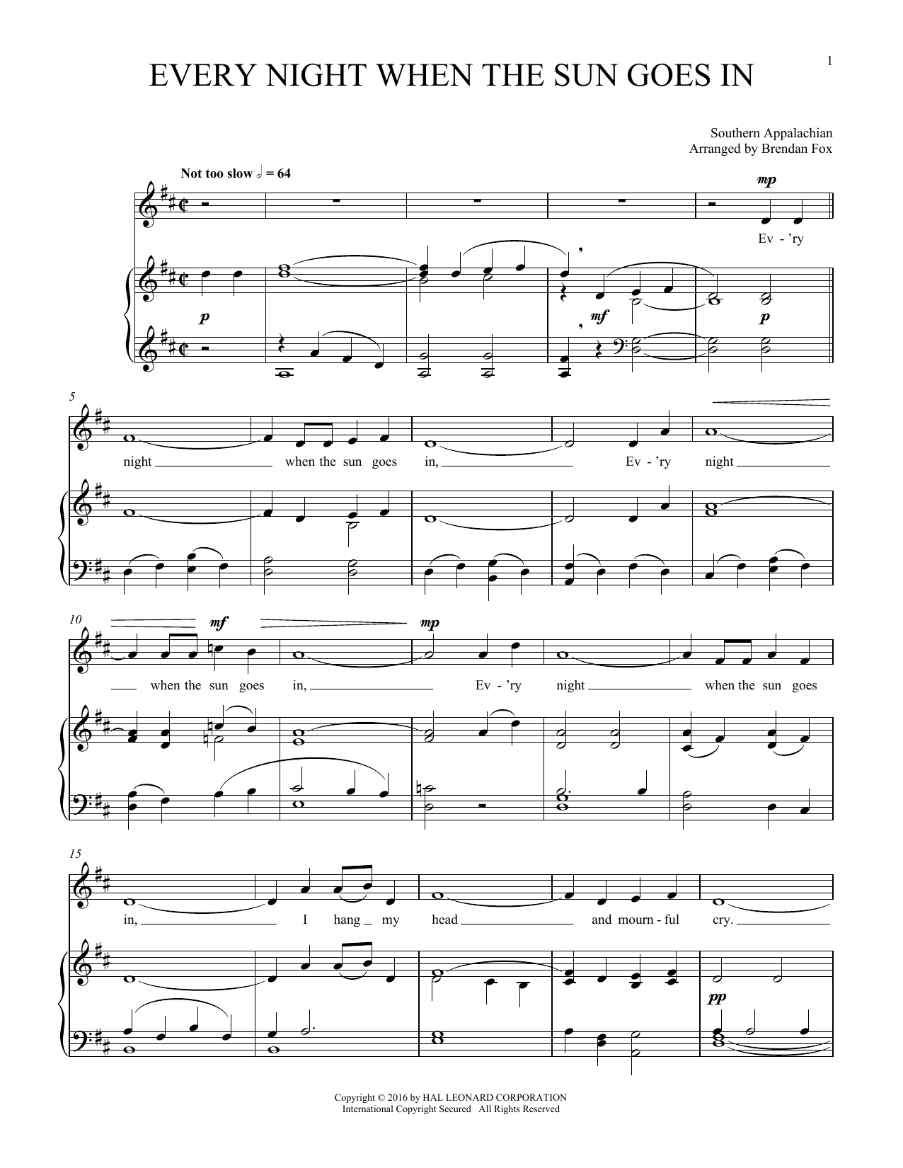 Traditional Every Night When The Sun Goes Down sheet music notes and chords arranged for Piano & Vocal