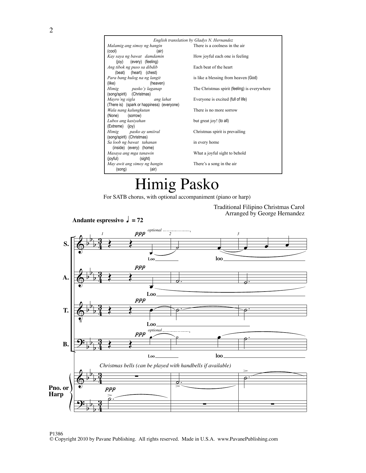 Traditional Filipino Christmas Carol Himig Pasko (arr. George Hernandez) sheet music notes and chords arranged for SATB Choir