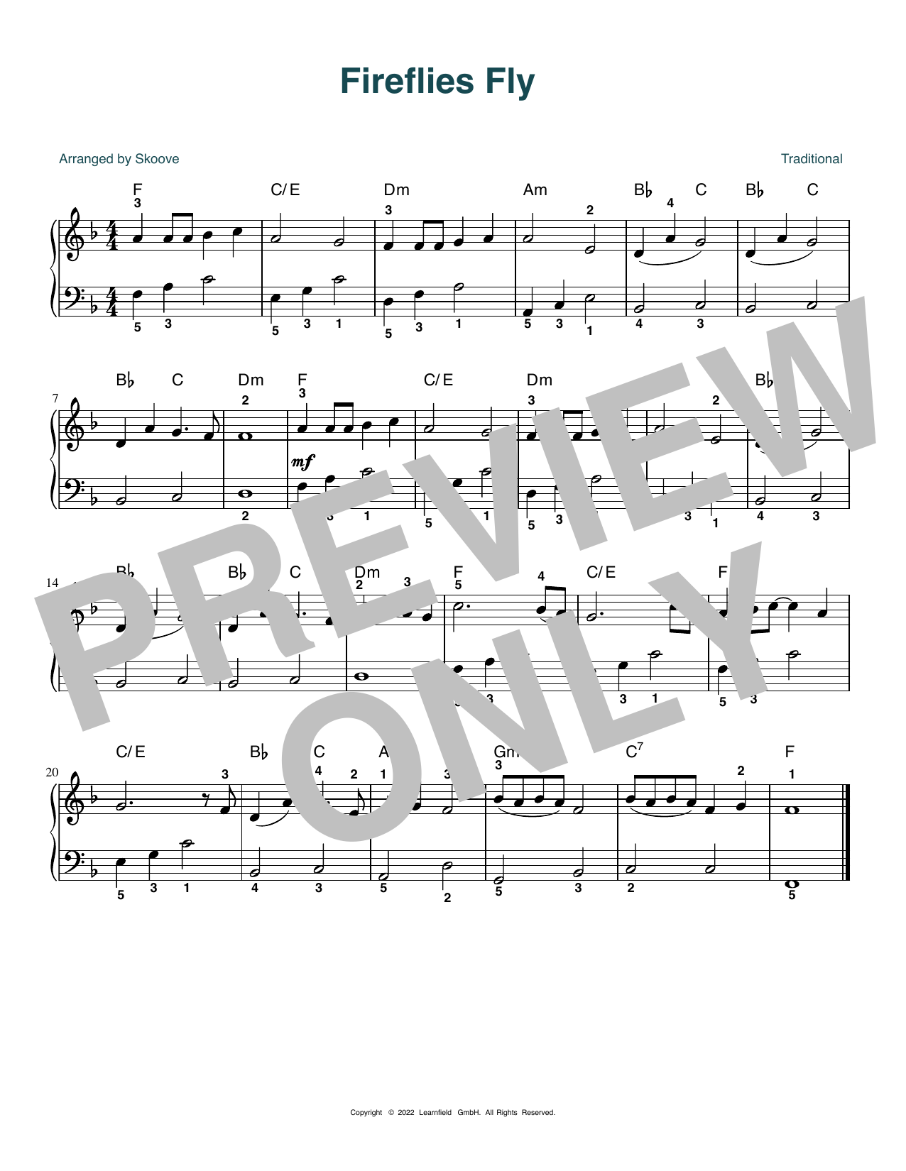 Traditional Fireflies Fly (arr. Skoove) sheet music notes and chords arranged for Easy Piano