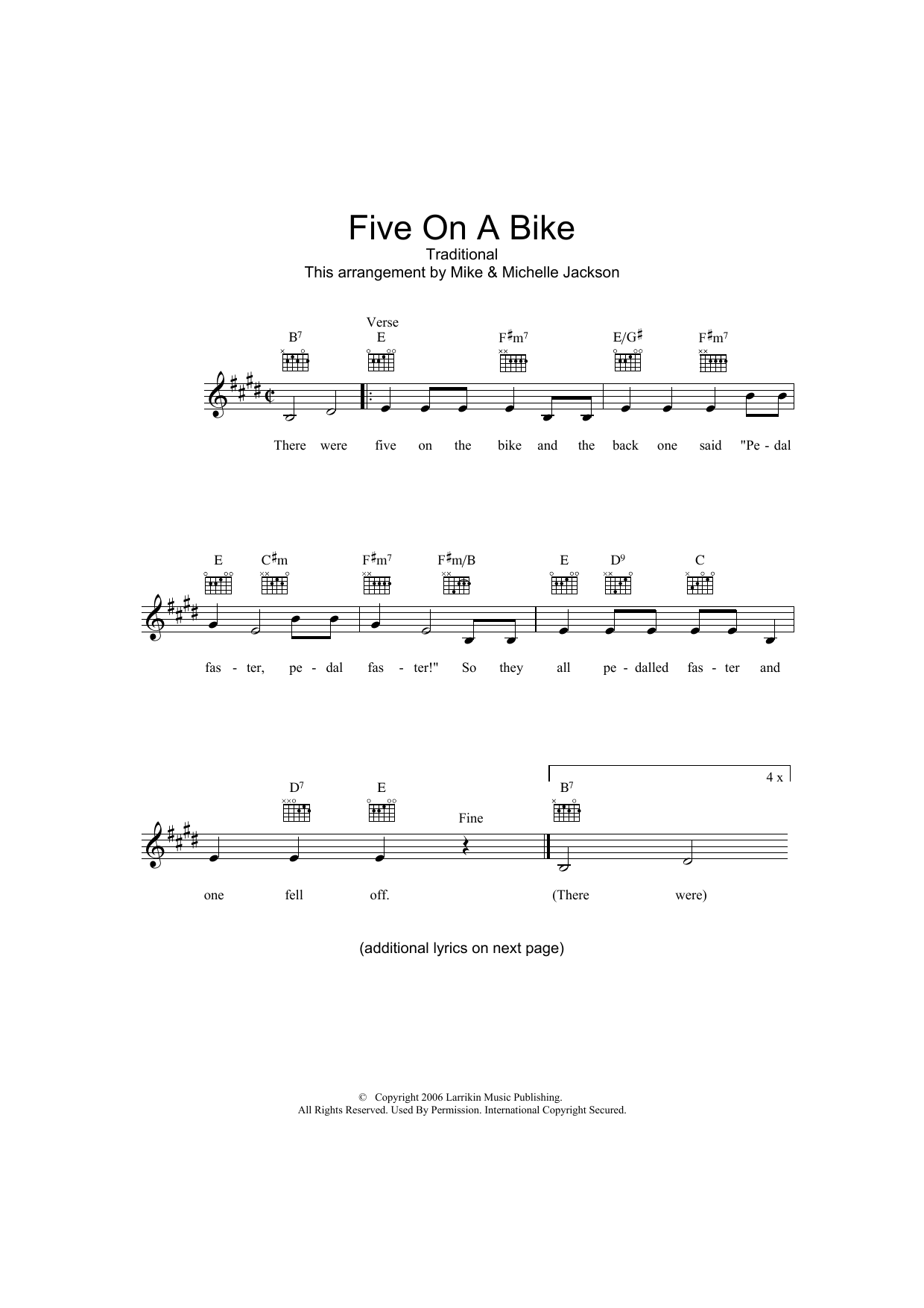 Traditional Five On A Bike sheet music notes and chords arranged for Lead Sheet / Fake Book