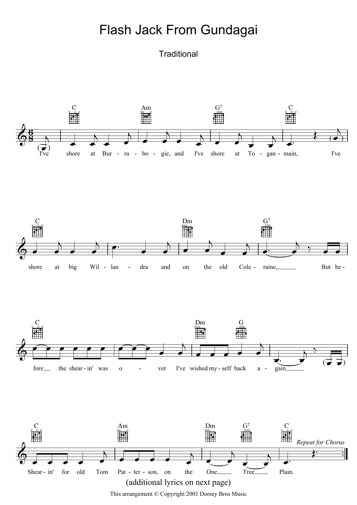 Traditional Flash Jack From Gundagai sheet music notes and chords arranged for Lead Sheet / Fake Book