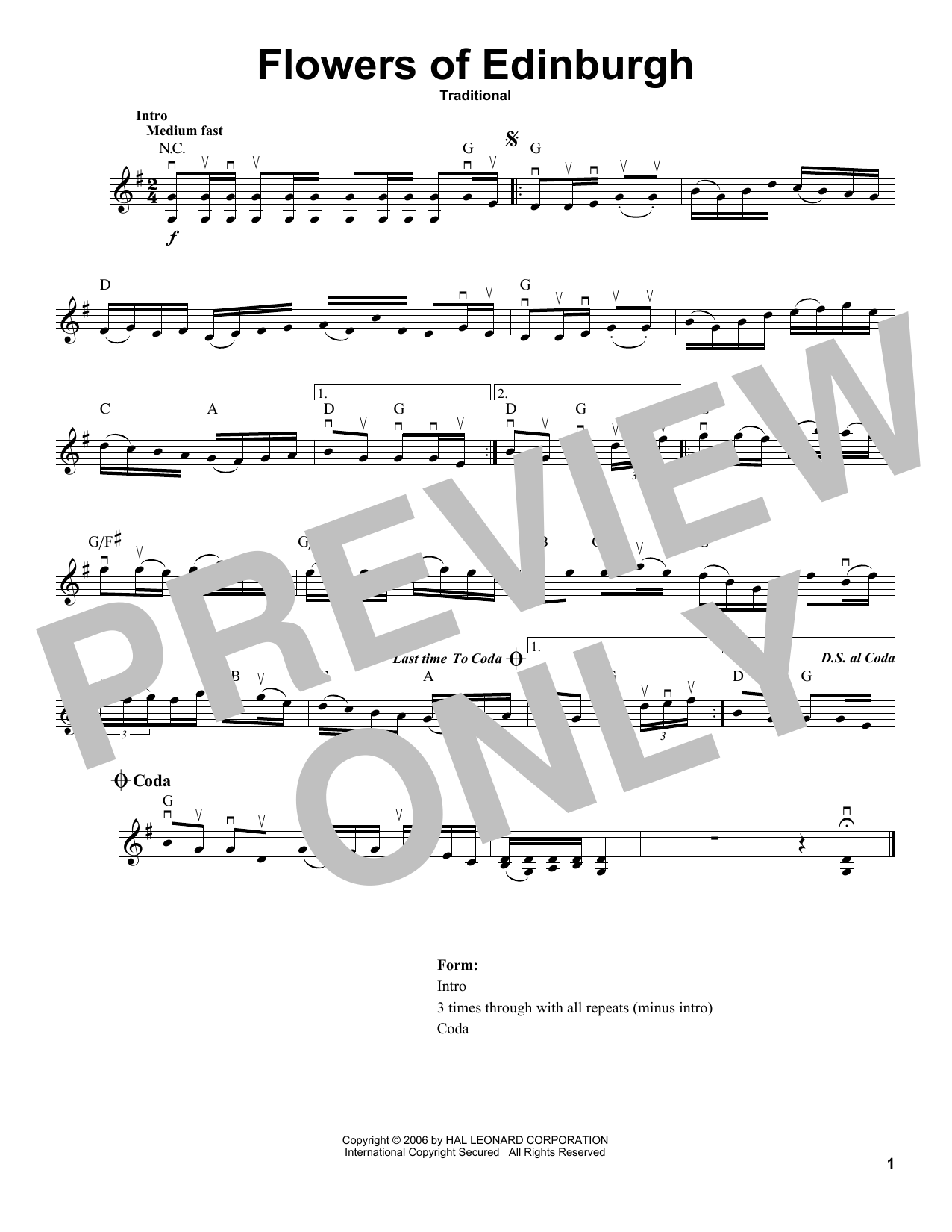 Traditional Flowers Of Edinburgh sheet music notes and chords arranged for Violin Solo