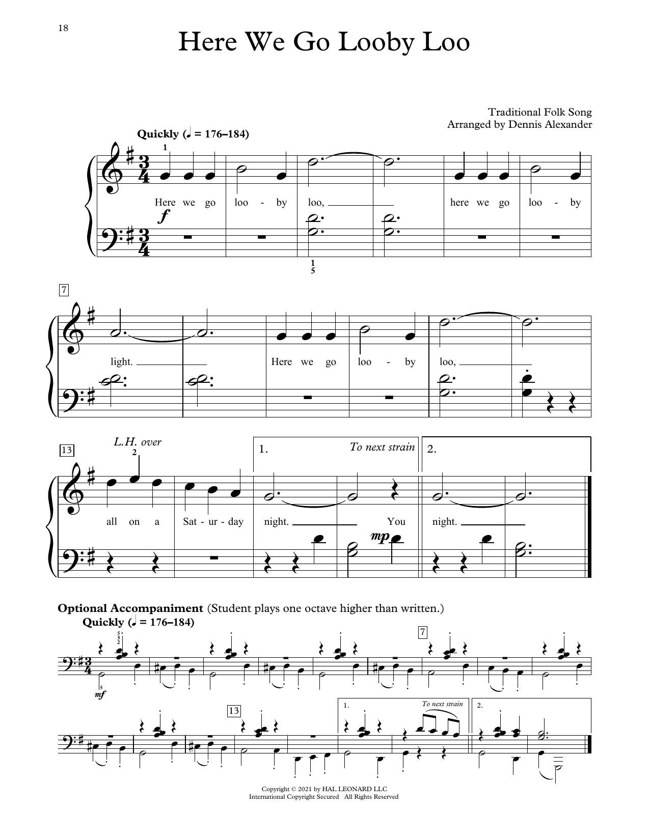 Traditional Folk Song Here We Go Looby Loo (arr. Dennis Alexander) sheet music notes and chords arranged for Educational Piano
