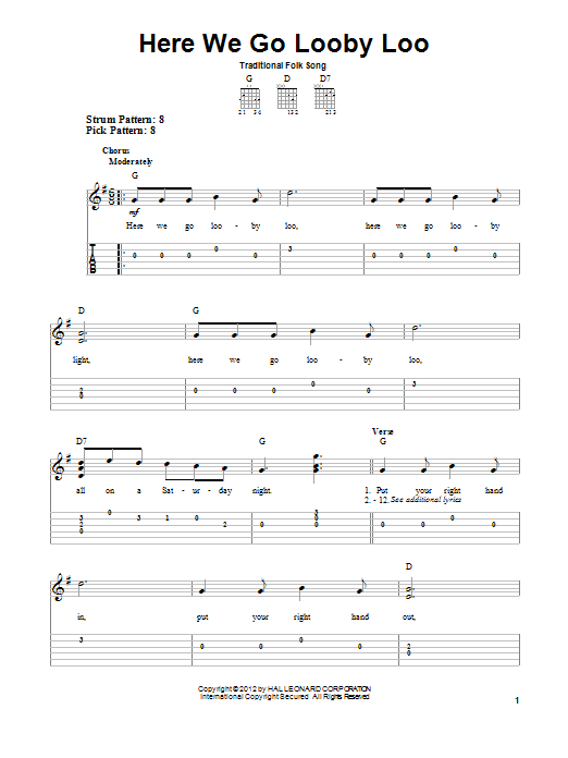 Traditional Folk Song Here We Go Looby Loo sheet music notes and chords arranged for Very Easy Piano