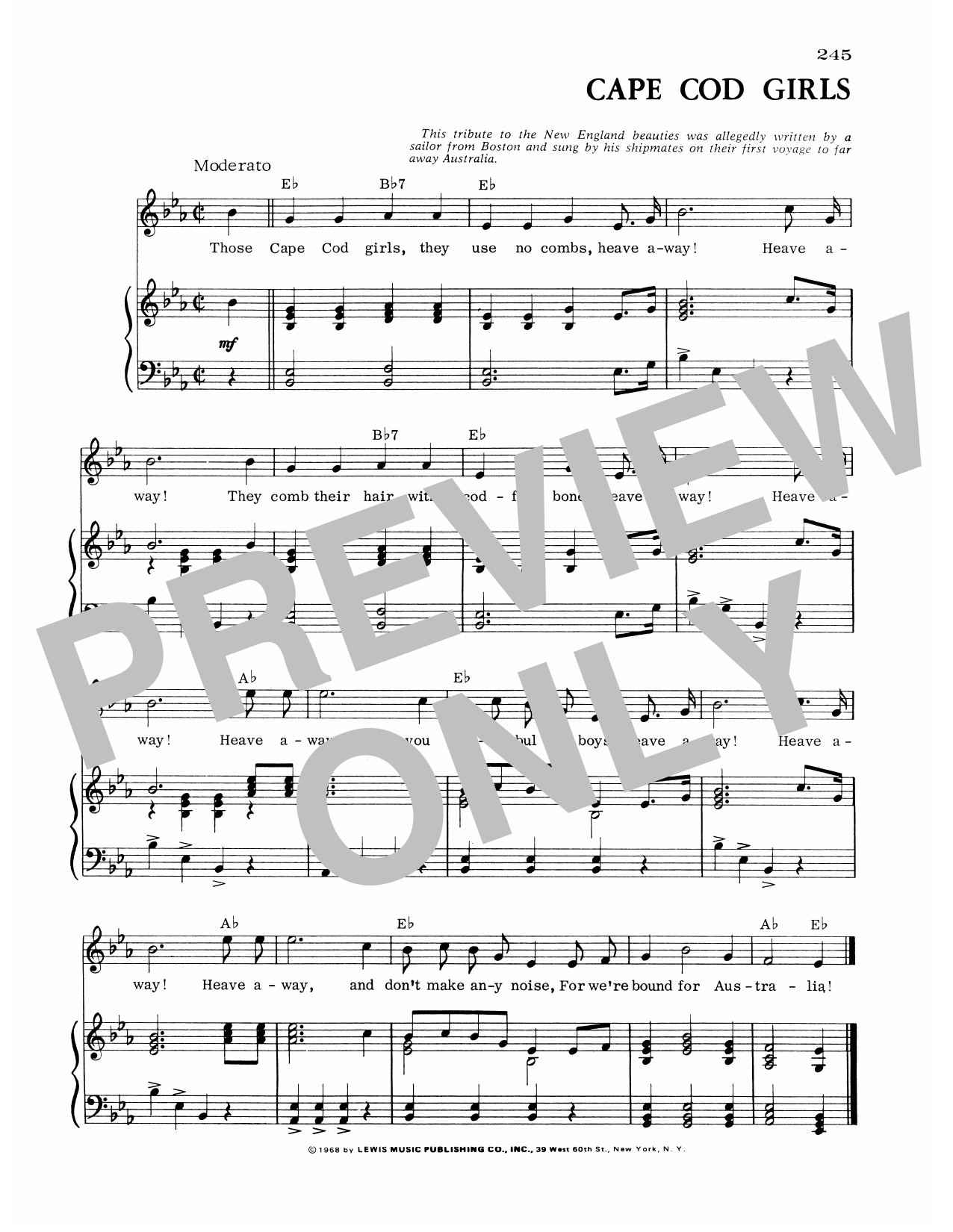 Traditional Folksong Cape Cod Girls sheet music notes and chords arranged for Piano, Vocal & Guitar Chords (Right-Hand Melody)