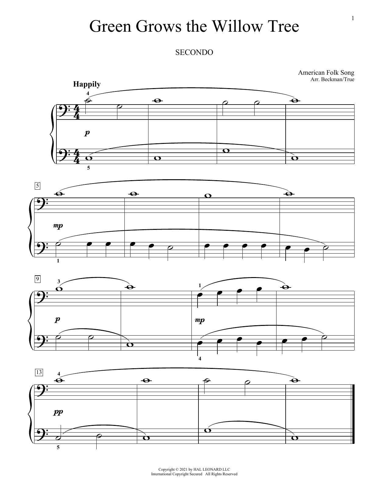 Traditional Folksong Green Grows The Willow Tree sheet music notes and chords arranged for Piano Duet