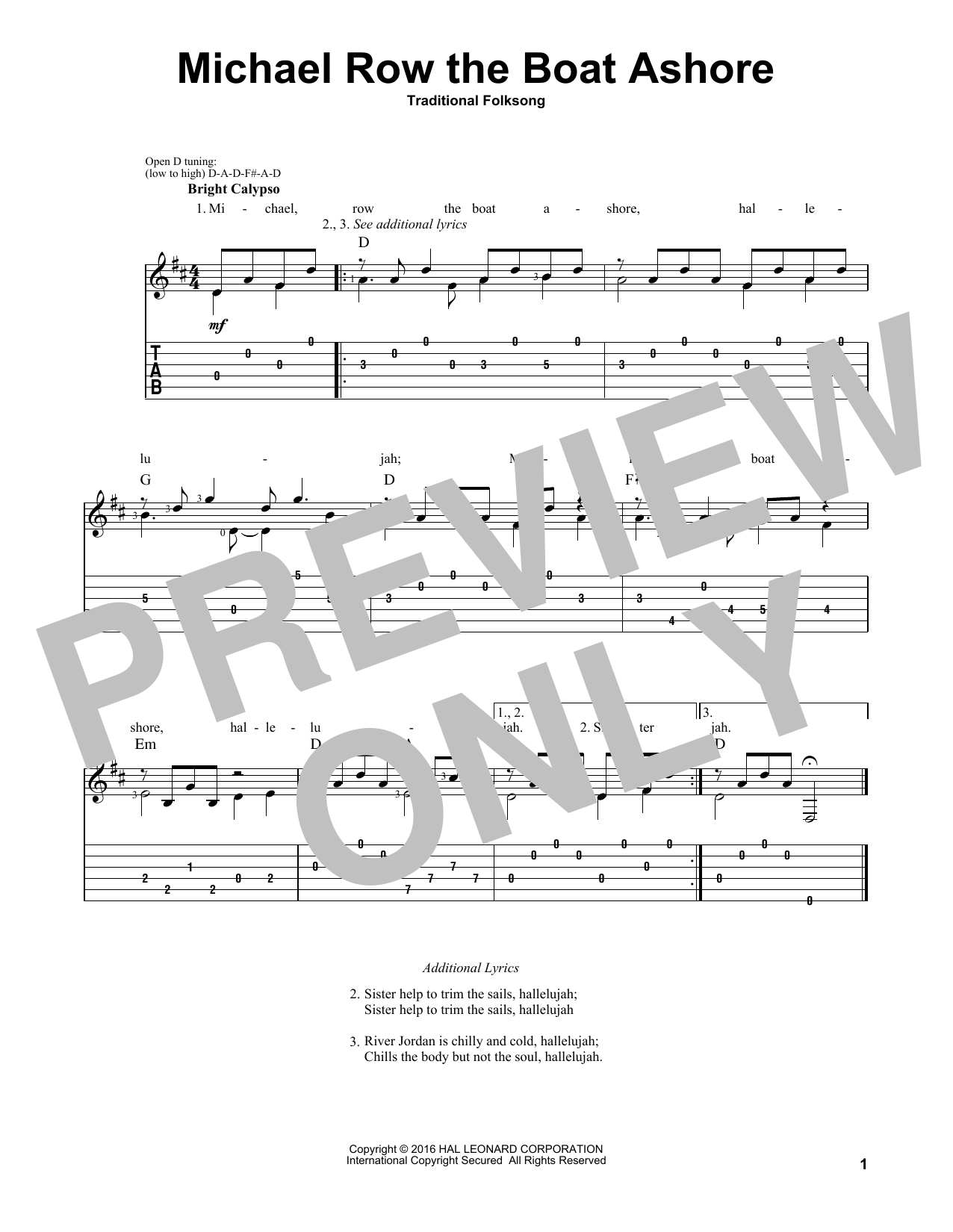 Traditional Folksong Michael Row The Boat Ashore (arr. Mark Phillips) sheet music notes and chords arranged for Solo Guitar