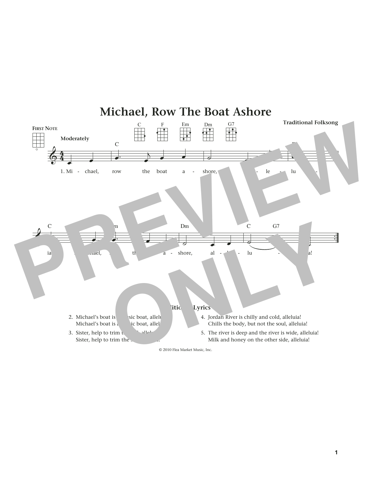 Traditional Folksong Michael Row The Boat Ashore (from The Daily Ukulele) (arr. Liz and Jim Beloff) sheet music notes and chords arranged for Ukulele