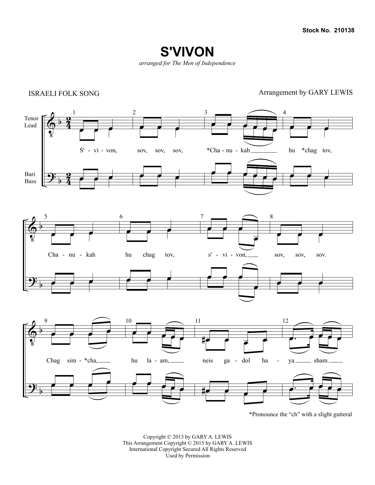 Traditional Folksong S'Vivon (arr. Gary Lewis) sheet music notes and chords arranged for TTBB Choir