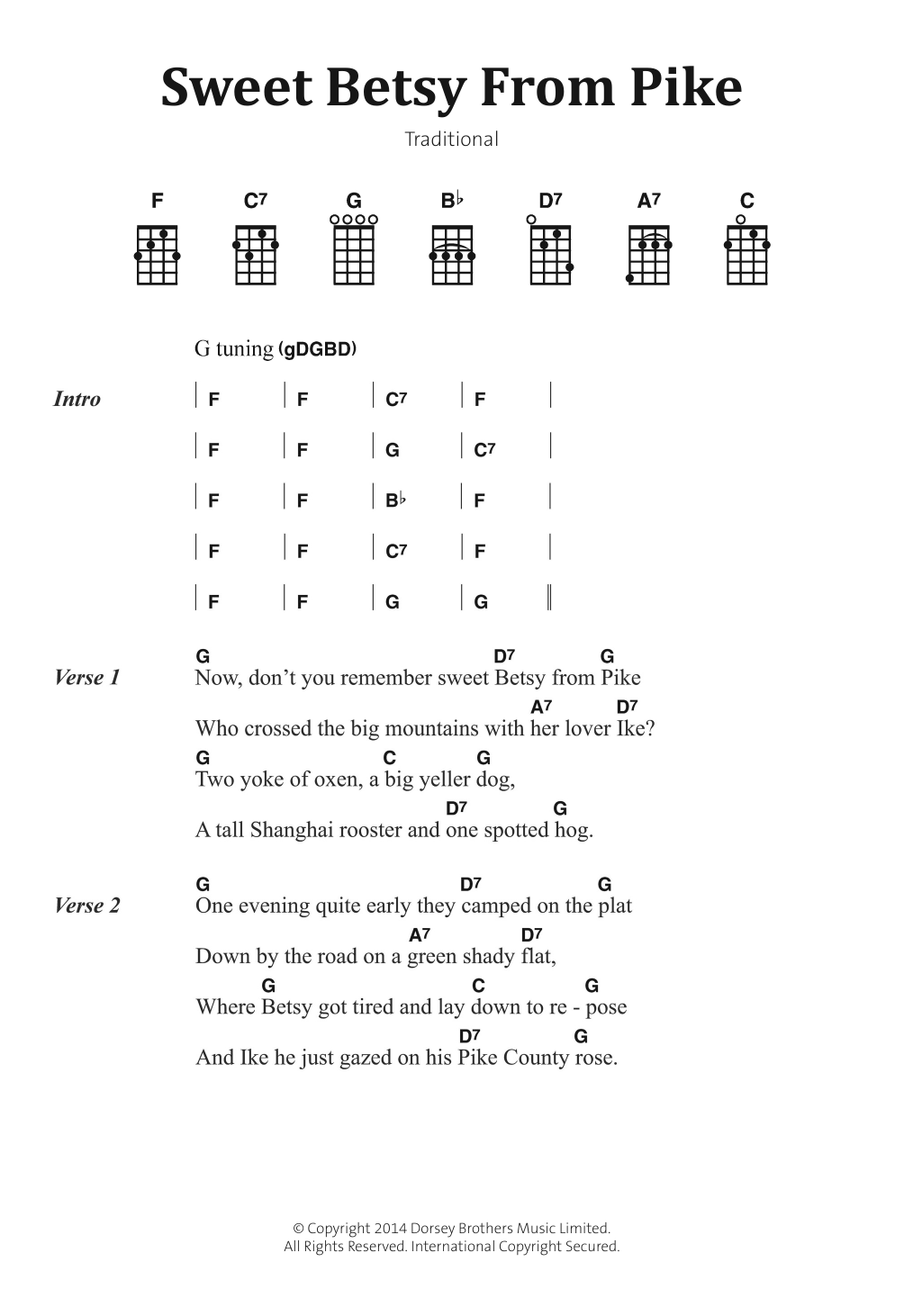 Traditional Folksong Sweet Betsy From Pike sheet music notes and chords arranged for Piano, Vocal & Guitar Chords