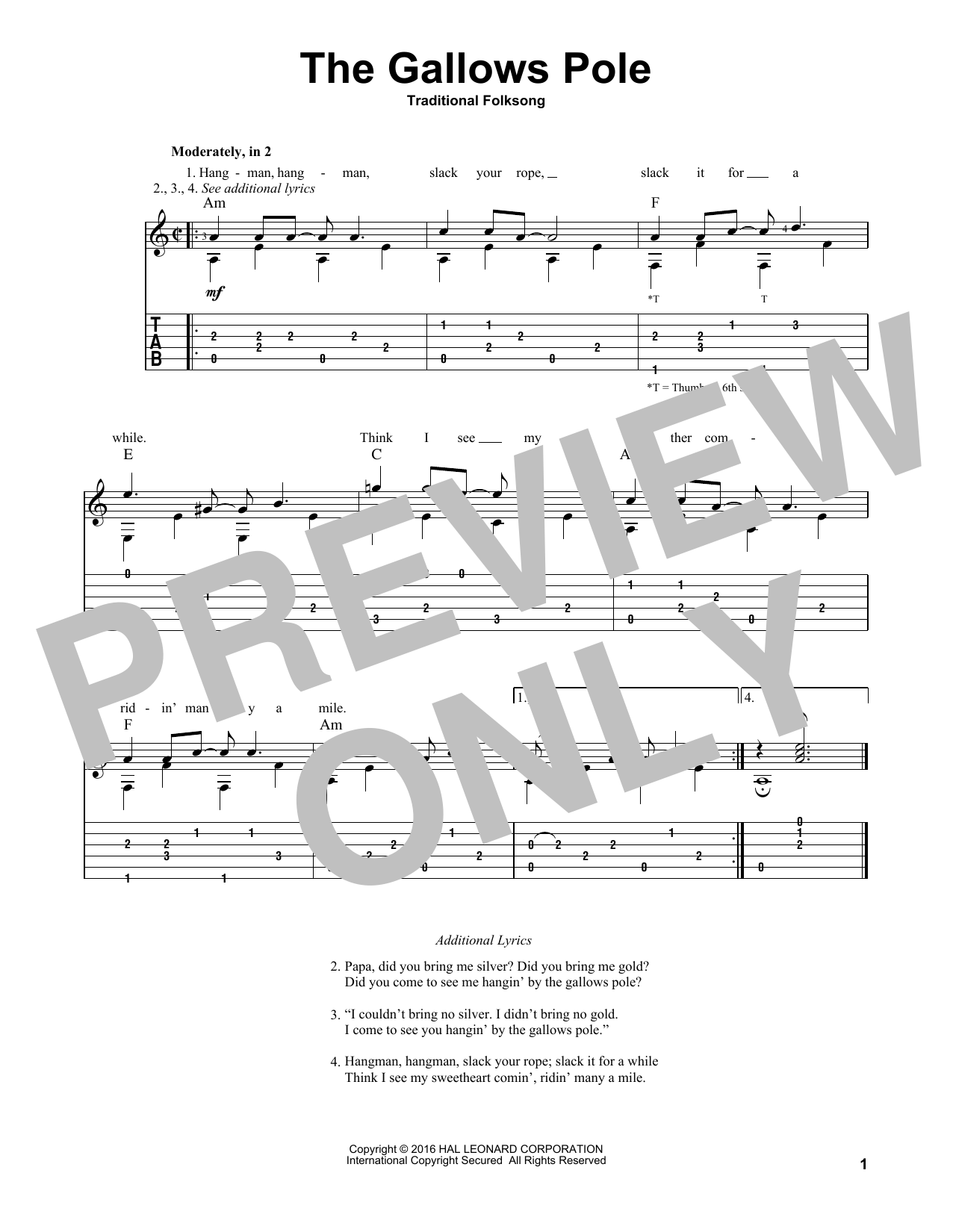 Traditional Folksong The Gallows Pole sheet music notes and chords arranged for Solo Guitar
