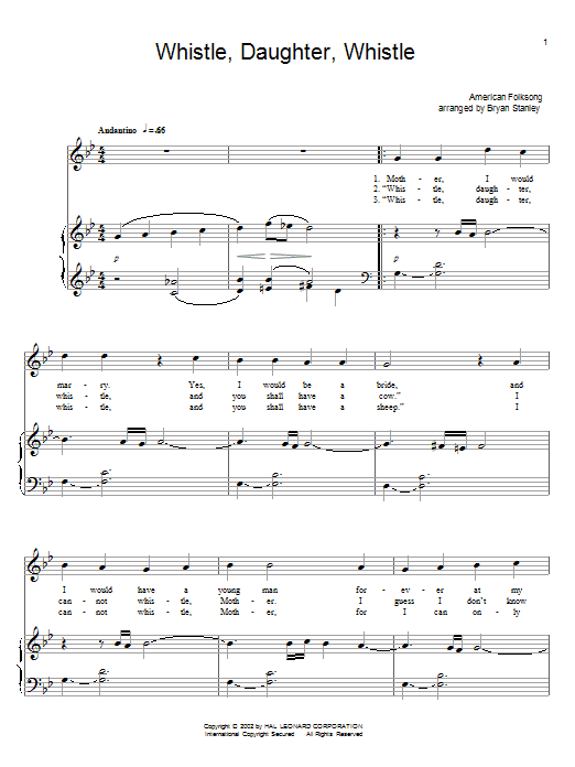 Traditional Folksong Whistle, Daughter, Whistle sheet music notes and chords arranged for Piano & Vocal