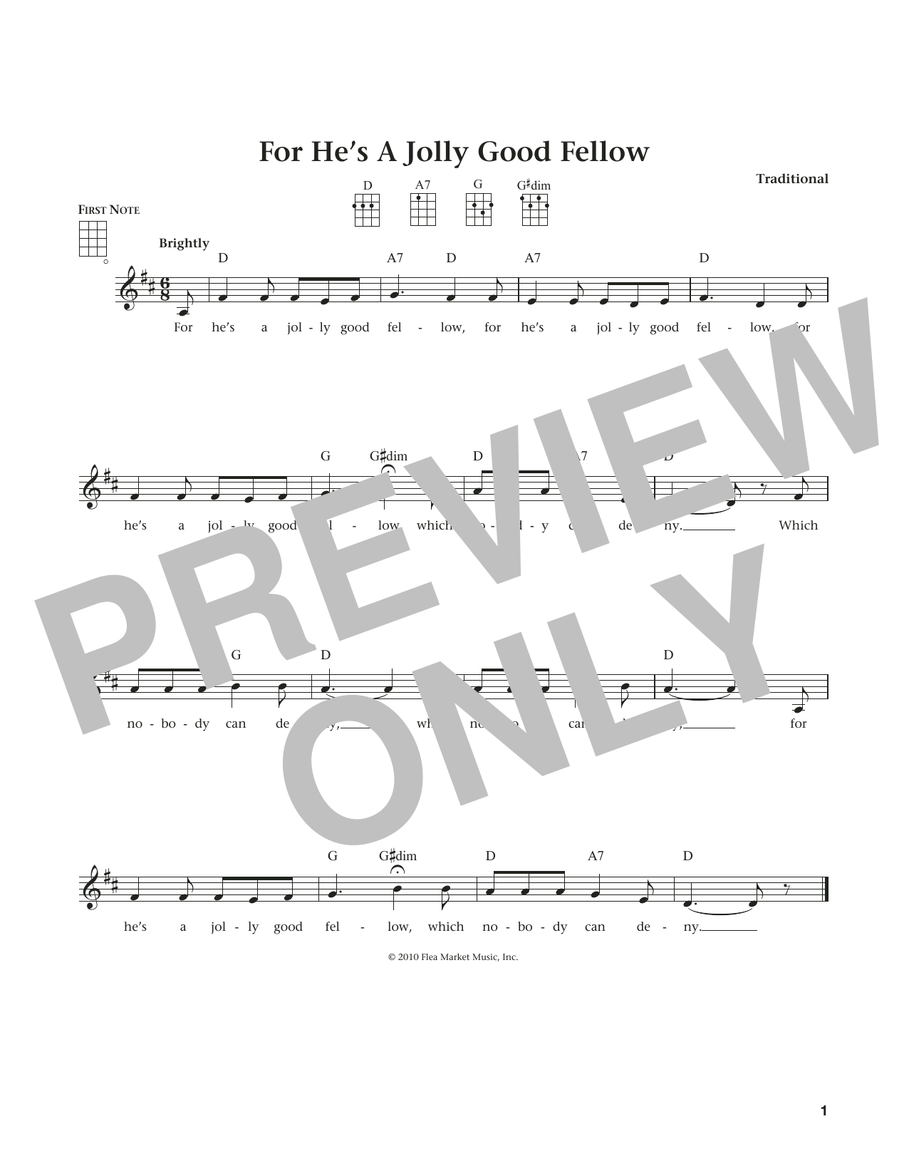Traditional For He's A Jolly Good Fellow (from The Daily Ukulele) (arr. Liz and Jim Beloff) sheet music notes and chords arranged for Ukulele